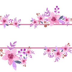 Small hand drawn flowers as border for design.Rectangle copy space with pink flowers on white background for print