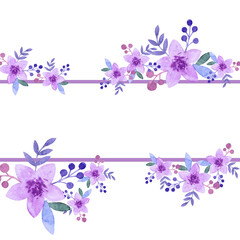 Hand drawn flower frame isolated on white background.Rectangle copy space with purple flowers as floral square frame