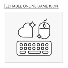 Devices line icon.Technical equipment for playing games. Computer mouse and keyboard. Cybersport. Online game concept. Isolated vector illustration.Editable stroke