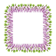Watercolor hand drawn square frame made of tiny light green flowers
