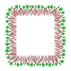 Watercolor hand drawn square frame made of tiny green flowers