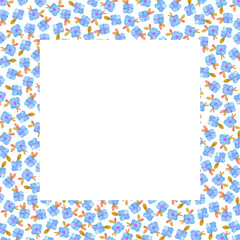 Watercolor hand drawn tiny light blue flowers square frame