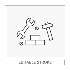  Buildings line icon. Construction industry. Build or repair houses.Construction workers. Professions concept. Isolated vector illustration.Editable stroke