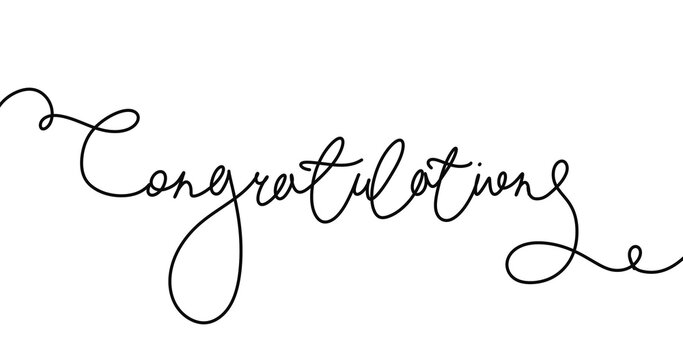 Appearing handdrawn text Congratulations.Animation of continuous one line inscription black line of word congratulations. Black line on white background world congratulations , isolated drawing. Free