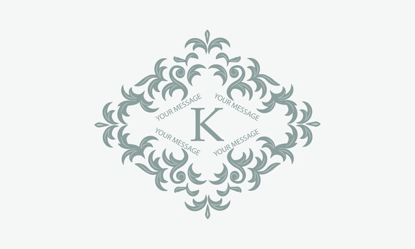 Exquisite floral logo with calligraphic letter K. Business sign, identity monogram for restaurant, boutique, hotel, heraldic, jewelry.