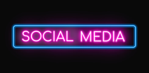 Social Media neon banners, light signboard advertising.