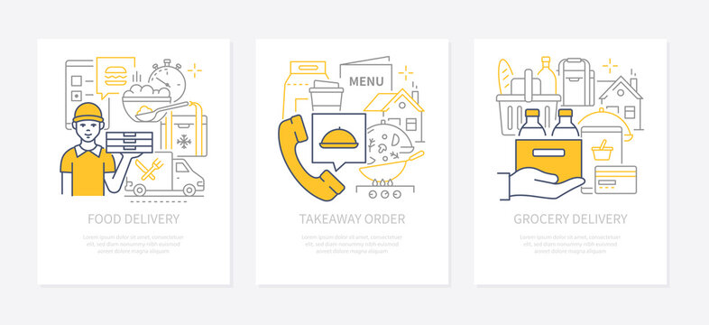 Food delivery - modern line design style banners set