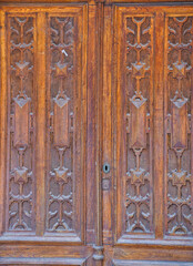 Old wooden door decorated