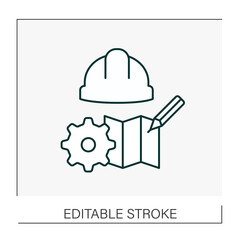  Construction industry line icon. Planning project of future building. Drawing. Professions concept. Isolated vector illustration.Editable stroke