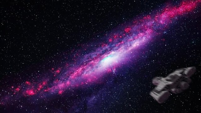 milky way galaxy planets and stars  and space ship coming