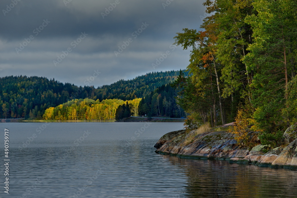 Wall mural Russia. Republic of Karelia. Autumn colors on the shore of Lake Ladoga near the city of Sortavala.