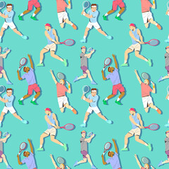 TENNIS PLAYERS ARE HITTING THE BALL IN SOME DIFFERENT MOVEMENTS. FLAT PATTERN DESIGN.