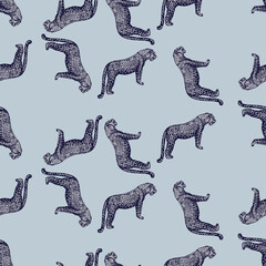 Leopard seamless pattern. Vintage wildlife animals background. © Purple_Lamp