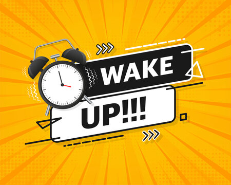 Classic alarm with wake up sign, great design for any purposes. Flat cartoon vector illustration. Sale vector illustration
