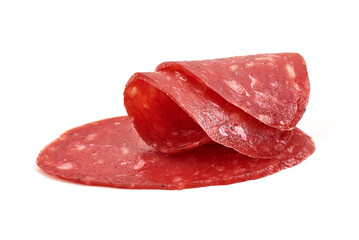 Spanish salchichon sausage, isolated on white background.