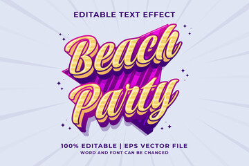 Editable text effect Beach Party 3d Traditional Cartoon template style premium vector