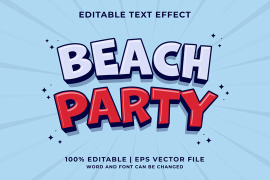 Editable text effect Beach Party 3d Traditional Cartoon template style premium vector