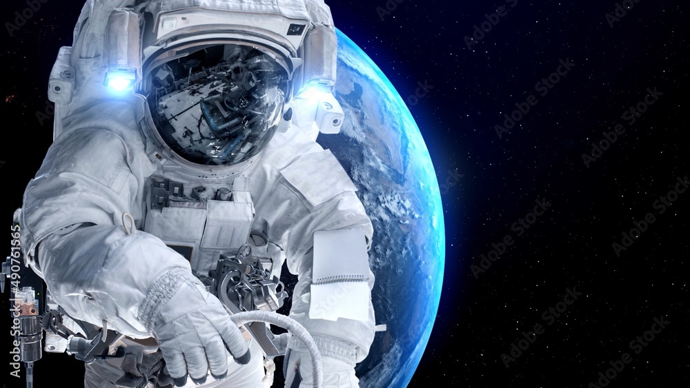 Canvas Prints astronaut spaceman do spacewalk while working for spaceflight mission at space station . astronaut w