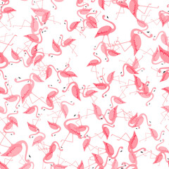 Cartoon Pink Flamingo. Seamless Pattern Background. Illustration.