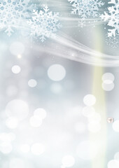 Winter decorative background template with snow, snowflakes and wind. Illustration
