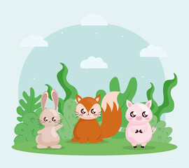 cute animals over grass