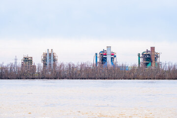 Power Plants on the Mississippi River near New Orleans, Louisiana, USA