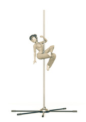 nurse girl is doing some exercise on a pole dance bar full view