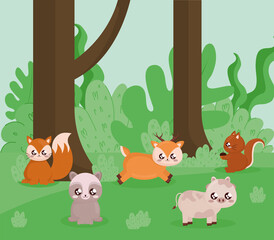 Naklejka premium baby animals over grass