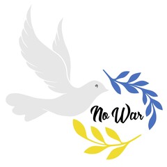 No war. Dove bird with olive branch.