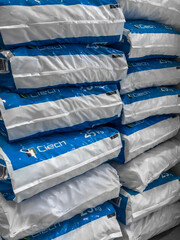 stack of salt bags for water conditioner