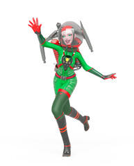 vintage astronaut girl is running in pin up style