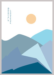 Abstract mountain landscape poster. Geometric landscape background in asian japanese style. Vector illustration.