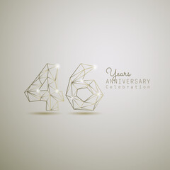 Fototapeta premium 46 years anniversary logotype with gold wireframe low poly style. Vector Template Design Illustration.