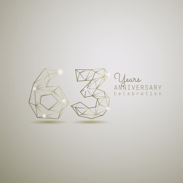 63 years anniversary logotype with gold wireframe low poly style. Vector Template Design Illustration.