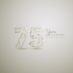 75 years anniversary logotype with gold wireframe low poly style. Vector Template Design Illustration.