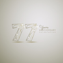77 years anniversary logotype with gold wireframe low poly style. Vector Template Design Illustration.