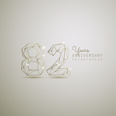 82 years anniversary logotype with gold wireframe low poly style. Vector Template Design Illustration.