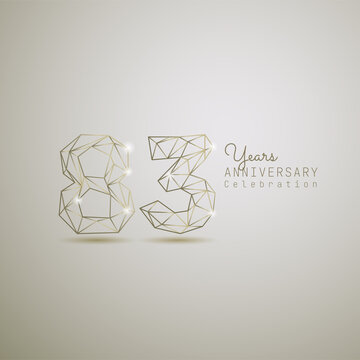 83 years anniversary logotype with gold wireframe low poly style. Vector Template Design Illustration.