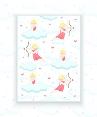 Postcard with cupid. A day in love. Vector illustration