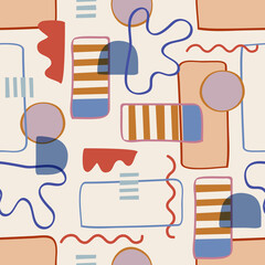 Colourful and Trendy of Line abstract backgrounds. Hand drawn doodle various freeform shapes, leaves, contemporary vector illustrations.Design for fashion , fabric, textile, wallpaper, wrapping