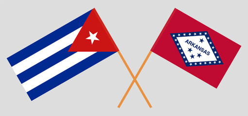 Crossed flags of Cuba and The State of Arkansas. Official colors. Correct proportion
