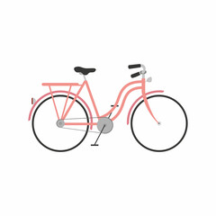 Pink women's bicycle isolated on white background . Vector illustration on white background