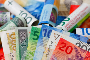 Money in Polish zloty and Swiss franc, PLN and CHF