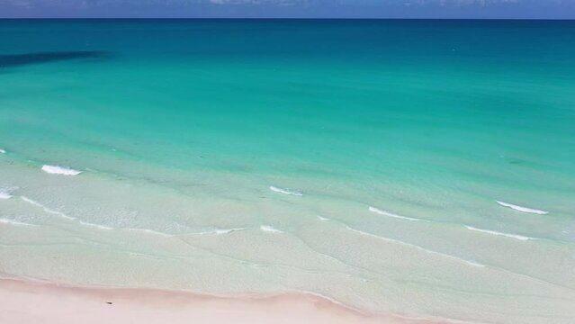 Cuba Cayo Santa Maria beach drone aerial 4K white sand  shot cayo coco varadero caribbean sea waves atlantic ocean tropical turquoise  paradise view Antilles landscape destination cuban coast coastlin