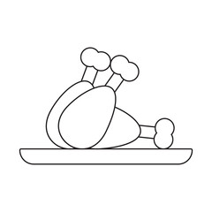 Plate with cooked chicken legs, black and white icon. Illustration
