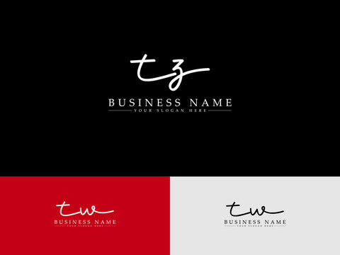 Handwritten TZ t&z Abstract initial logo, Signature tz Logo for brush cosmetics nature boutique floral business