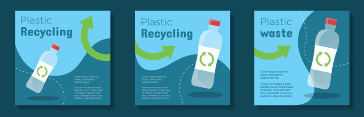 Plastic recycling social media post, banner set, save the earth advertisement concept, zero waste sustainable marketing square ad, abstract print, isolated on background