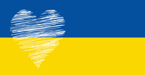 Ukraińska flaga i białe serce. Ukraina - obrazy, fototapety, plakaty