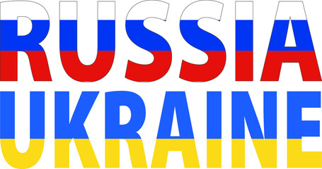 Russia and Ukraine country names with flag