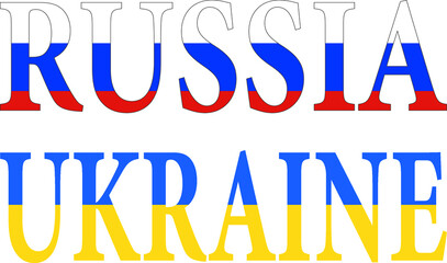 Russia and Ukraine country names with flag